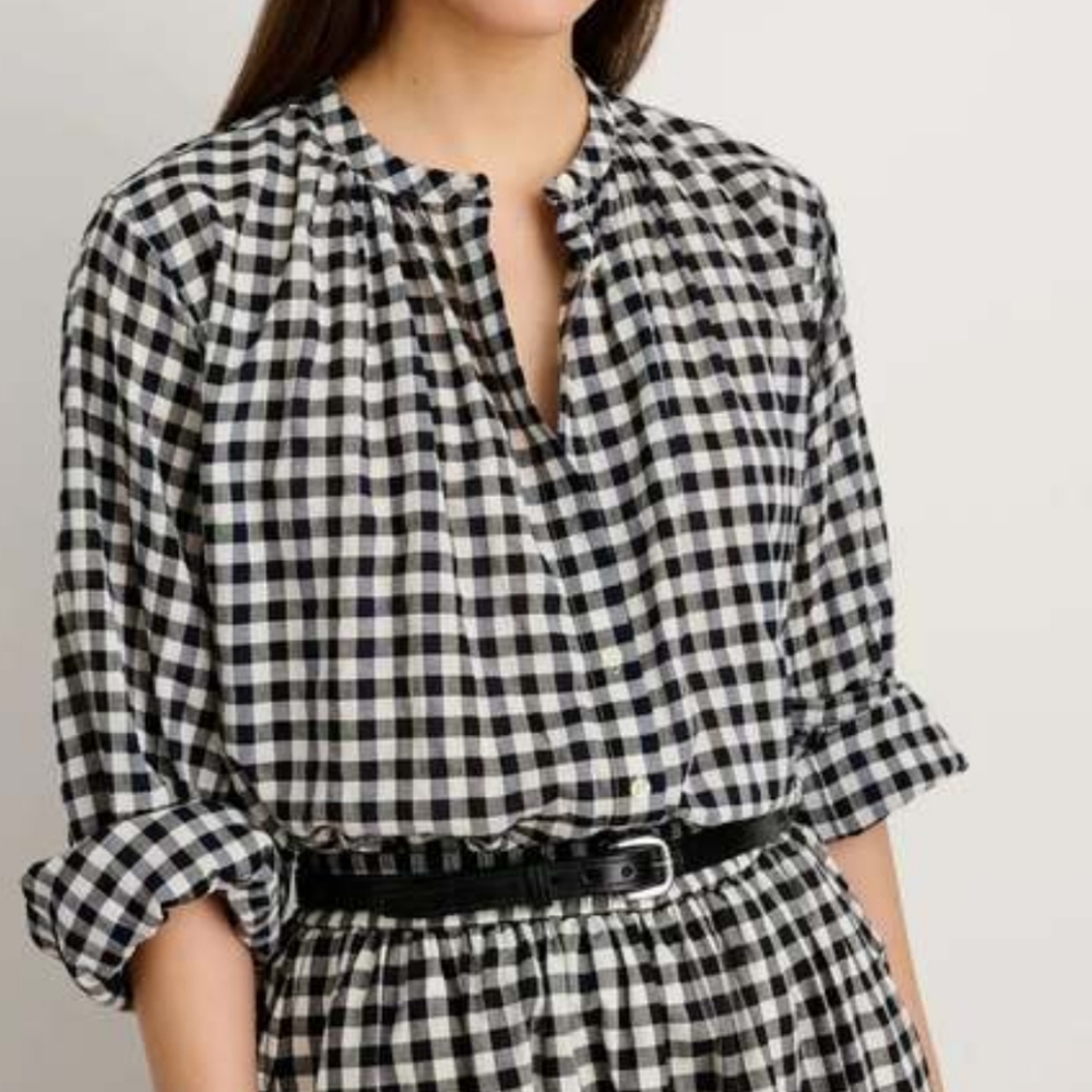 Alex Mill Black and White Gingham Peasant Blouse